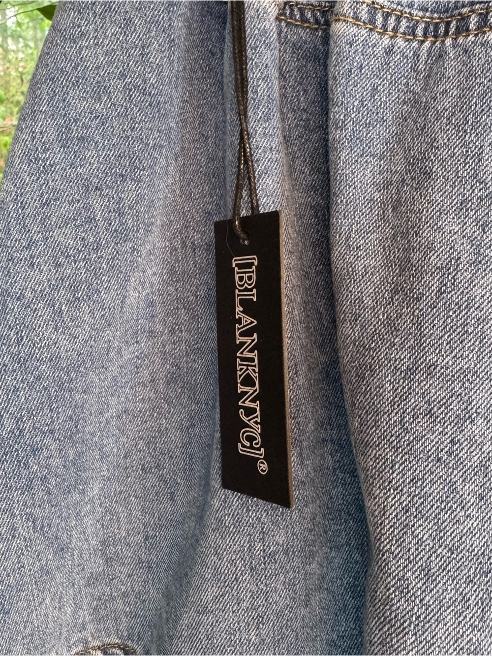 Blank NYC Light Wash Denim Pleated Gathered Waistband Mini Skirt - Picture 5 of 7
